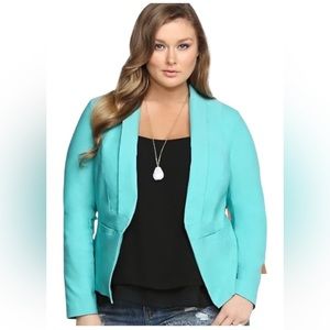 Torrid🦎 Teal Blue Cut Away Open Front Blazer🌵Size 0 (Large)